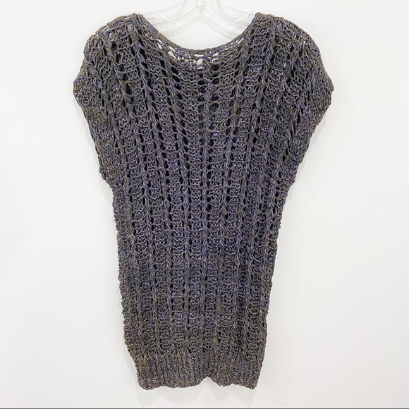 LEATHER Top Woven Tunic w/Cap Sleeves Gorgeous Unique Size Large - Picture 5 of 8